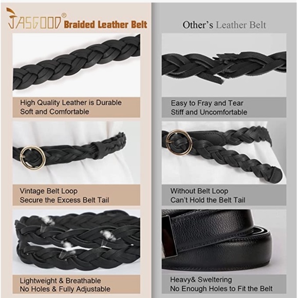 Women’s Braided Leather Belts Skinny Woven Waist Belts for Jeans Pants Dress 3 P main image 7